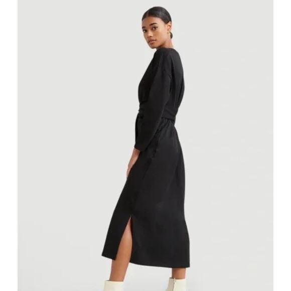 Modern Citizen Audrey Black Terry Midi Dress Small Tie Waist Long Sleeve Minimal - Picture 6 of 12